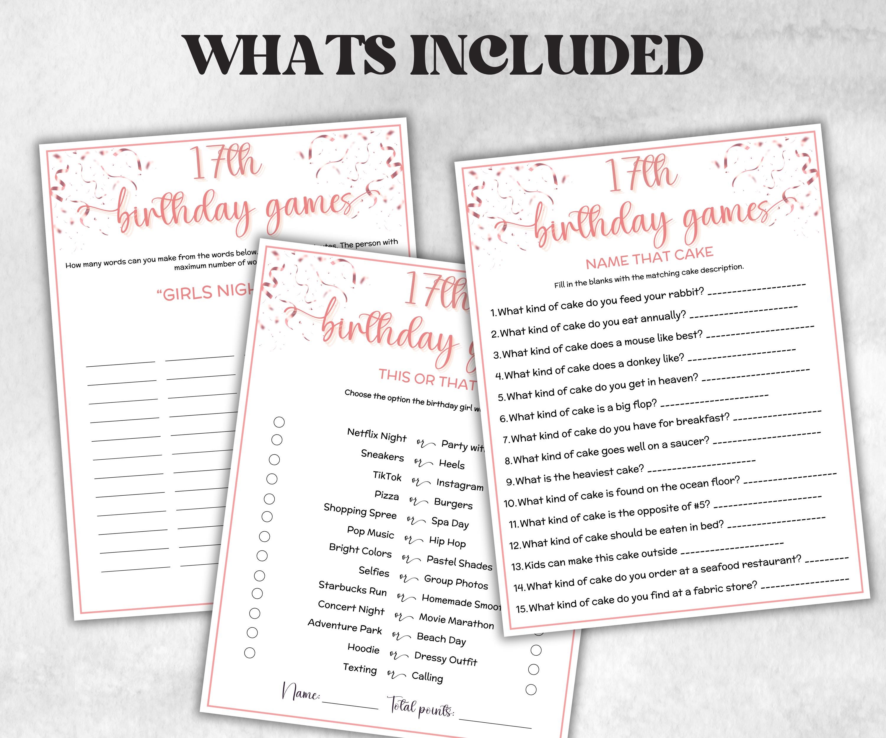 17th Birthday Game Bundle, Pink Seventeenth Birthday, 17th Birthday Party, Born in 2008, large group Game Bundle, Printable Teen group game-Holidays -TheHustlingCatLady-Party Games