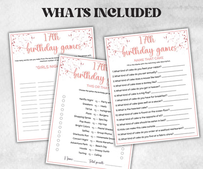 17th Birthday Game Bundle, Pink Seventeenth Birthday, 17th Birthday Party, Born in 2008, large group Game Bundle, Printable Teen group game-Holidays -TheHustlingCatLady-Party Games