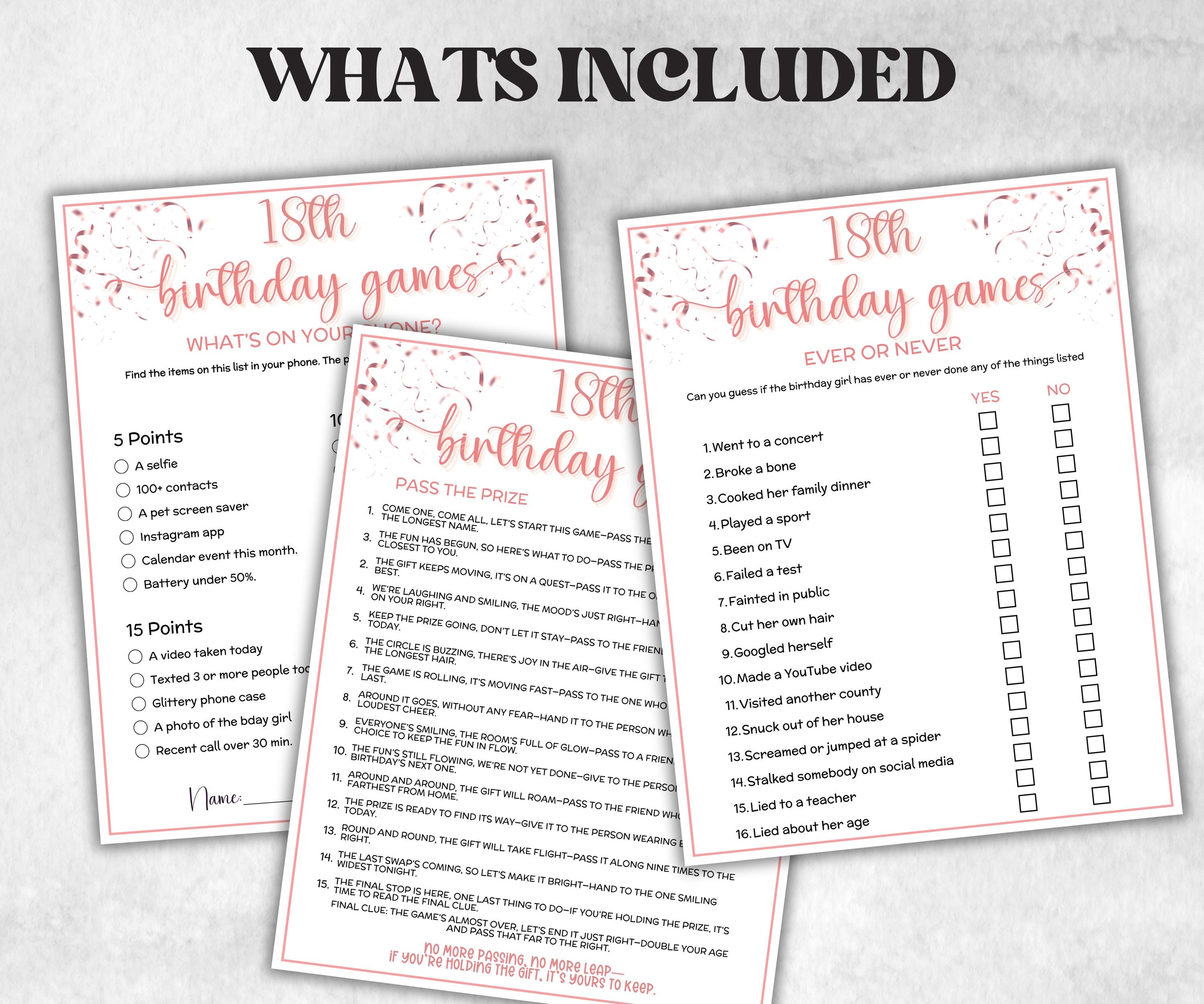 18th Birthday Game Bundle, Pink Seventeenth Birthday, 18th Birthday Party, Born in 2007, large group Game Bundle, Printable Teen group game-Holidays -TheHustlingCatLady-Party Games