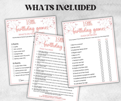 18th Birthday Game Bundle, Pink Seventeenth Birthday, 18th Birthday Party, Born in 2007, large group Game Bundle, Printable Teen group game-Holidays -TheHustlingCatLady-Party Games