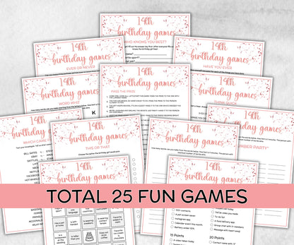 14th Birthday Game Bundle, Pink Fourteenth Birthday, 14th Birthday Party, Born in 2011, large group Game Bundle, Printable Teen group game-Holidays -TheHustlingCatLady-Party Games