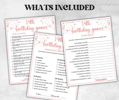 14th Birthday Game Bundle, Pink Fourteenth Birthday, 14th Birthday Party, Born in 2011, large group Game Bundle, Printable Teen group game-Holidays -TheHustlingCatLady-Party Games