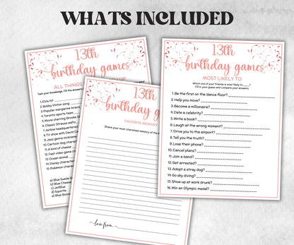 13th Birthday Game Bundle, Pink Thirteenth Birthday, 13th Birthday Party, Born in 2012, large group Game Bundle, Printable Teen group game-Holidays -TheHustlingCatLady-Party Games