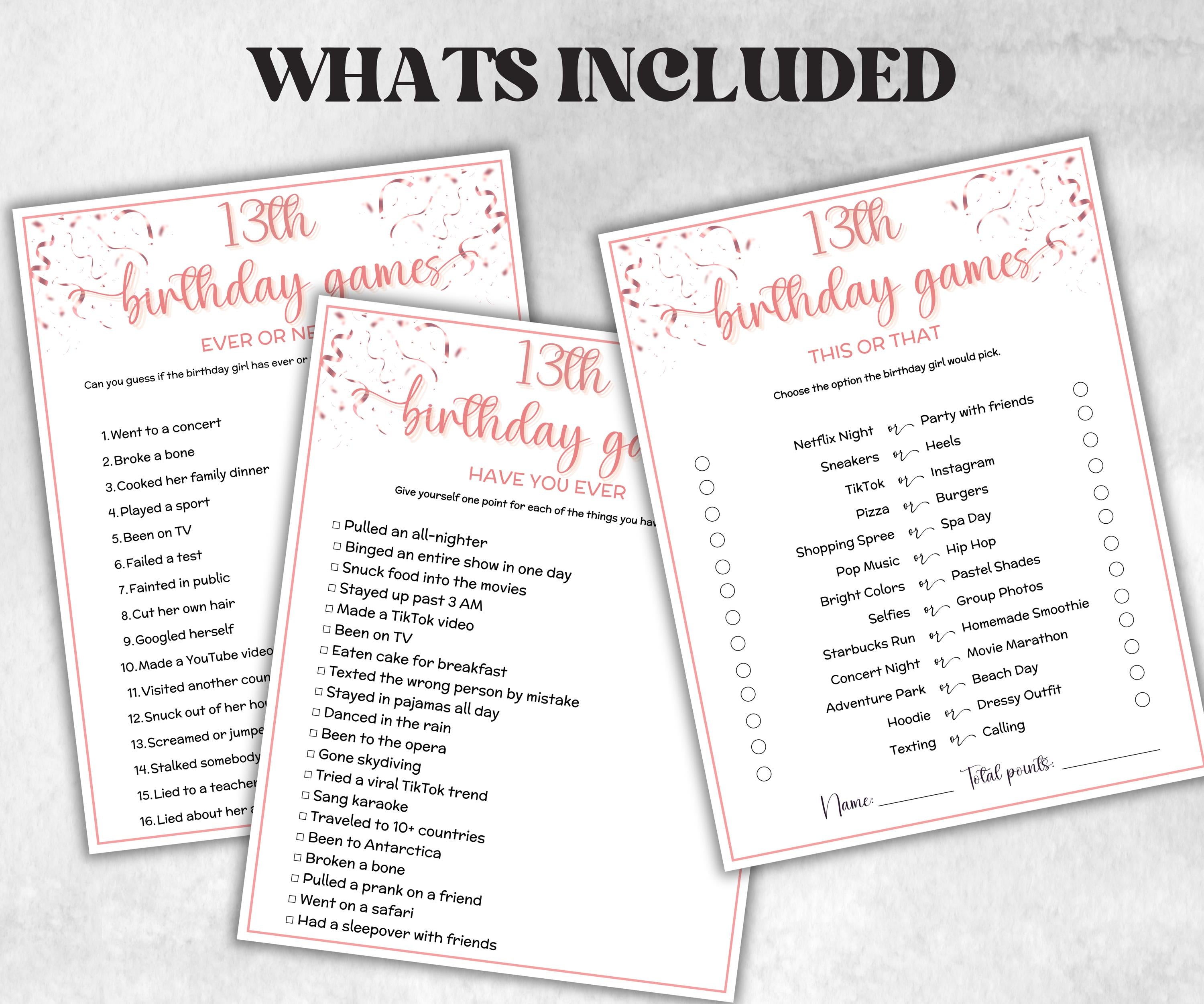 13th Birthday Game Bundle, Pink Thirteenth Birthday, 13th Birthday Party, Born in 2012, large group Game Bundle, Printable Teen group game-Holidays -TheHustlingCatLady-Party Games
