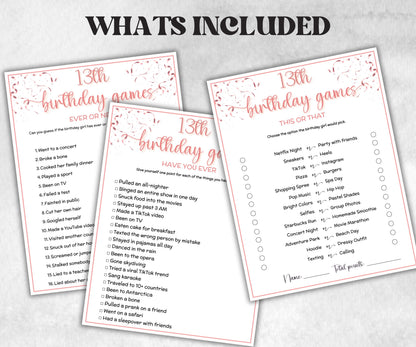 13th Birthday Game Bundle, Pink Thirteenth Birthday, 13th Birthday Party, Born in 2012, large group Game Bundle, Printable Teen group game-Holidays -TheHustlingCatLady-Party Games