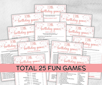 12th Birthday Game Bundle, Pink twelfth Birthday, 12th Birthday Party, Born in 2013, large group Game Bundle, Printable Teen group game-Holidays -TheHustlingCatLady-Party Games
