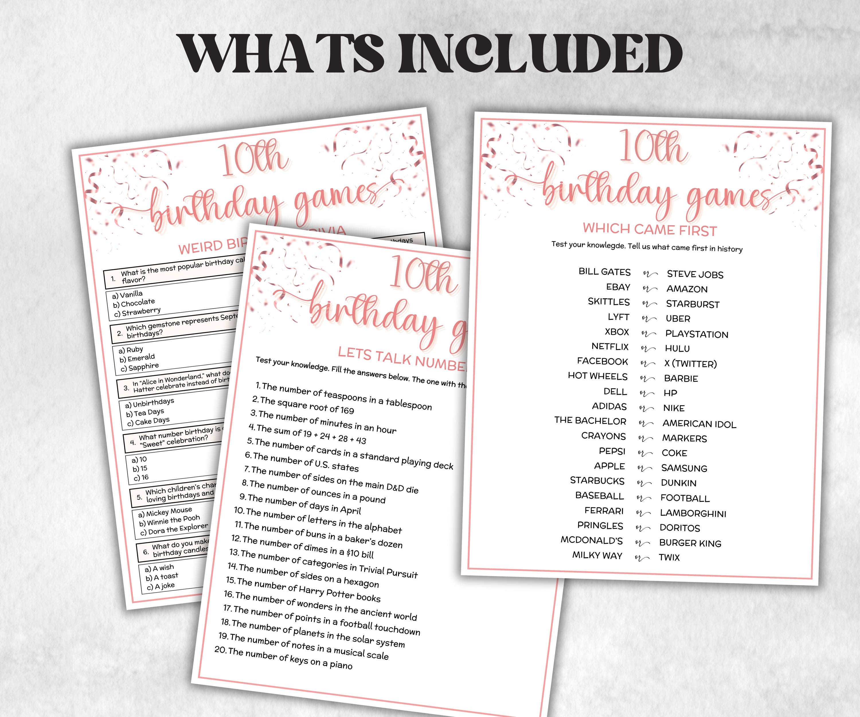 10th Birthday Game Bundle, Pink Tenth Birthday, 10th Birthday Party, Born in 2015, large group Game Bundle, Printable Teen group game-Holidays -TheHustlingCatLady-Party Games