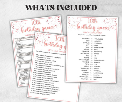 10th Birthday Game Bundle, Pink Tenth Birthday, 10th Birthday Party, Born in 2015, large group Game Bundle, Printable Teen group game-Holidays -TheHustlingCatLady-Party Games