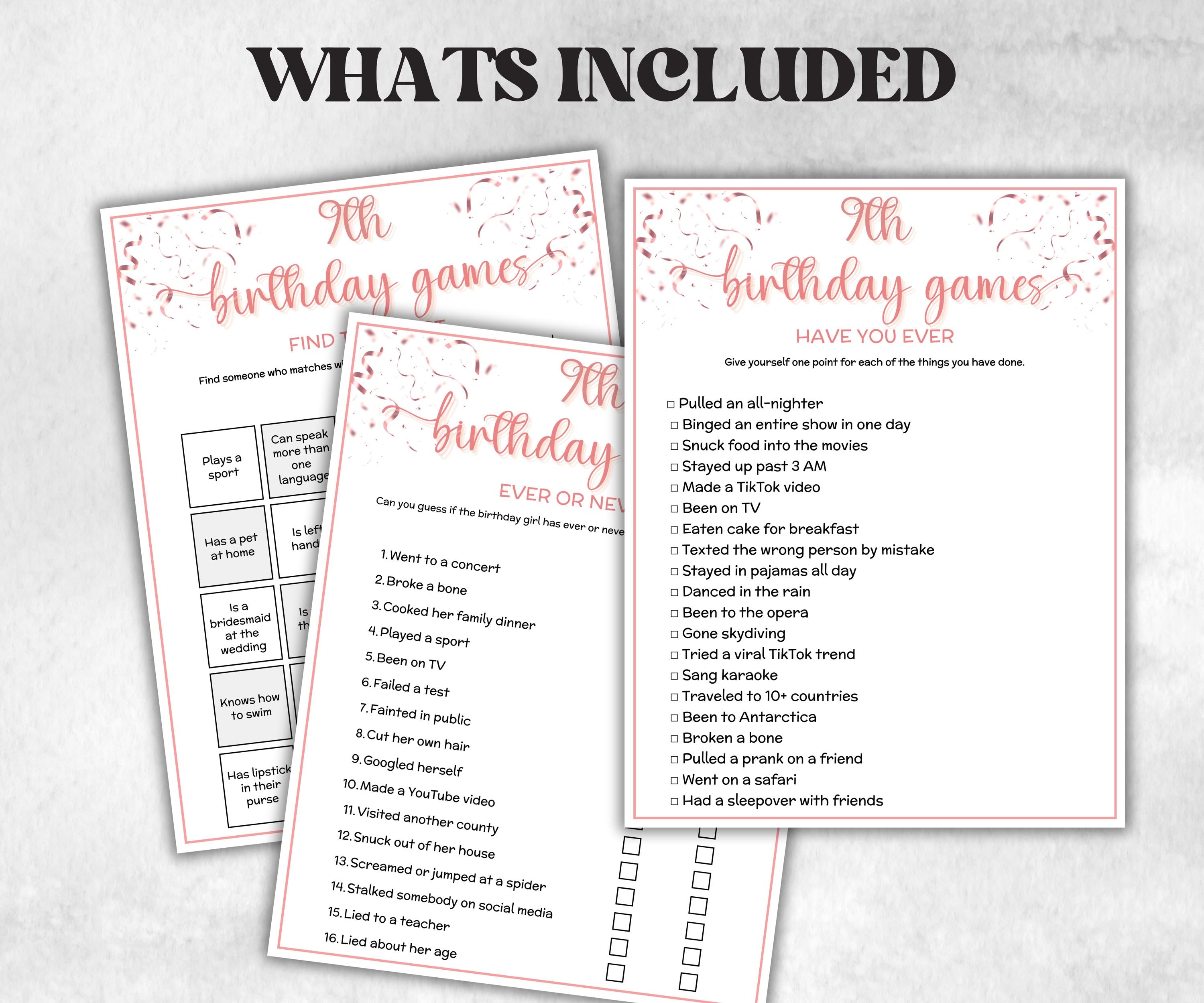 9th Birthday Game Bundle, Pink ninth Birthday, 9th Birthday Party, Born in 2016, large group Game Bundle, Printable Teen group game, church-Holidays -TheHustlingCatLady-Party Games