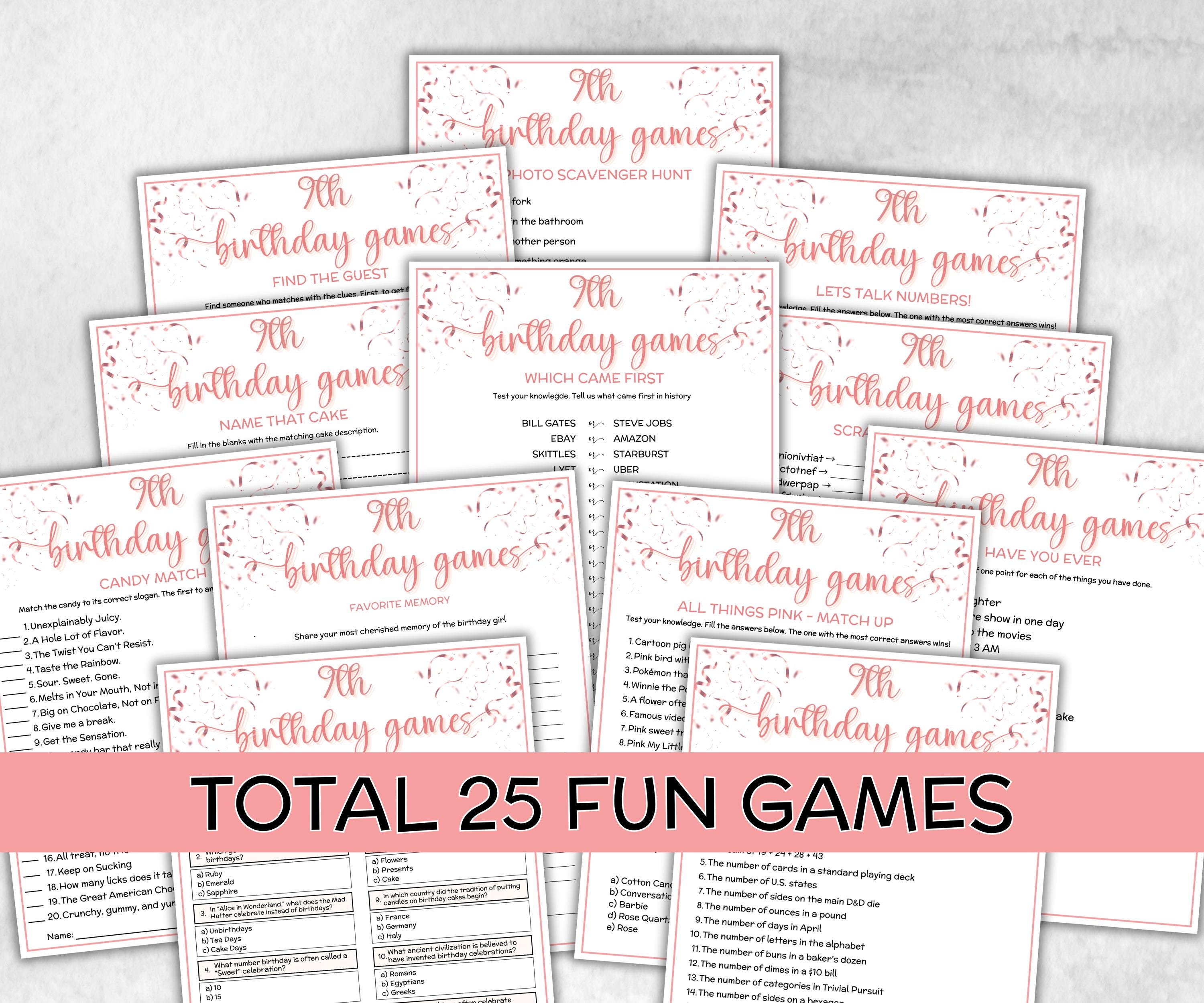 9th Birthday Game Bundle, Pink ninth Birthday, 9th Birthday Party, Born in 2016, large group Game Bundle, Printable Teen group game, church-Holidays -TheHustlingCatLady-Party Games