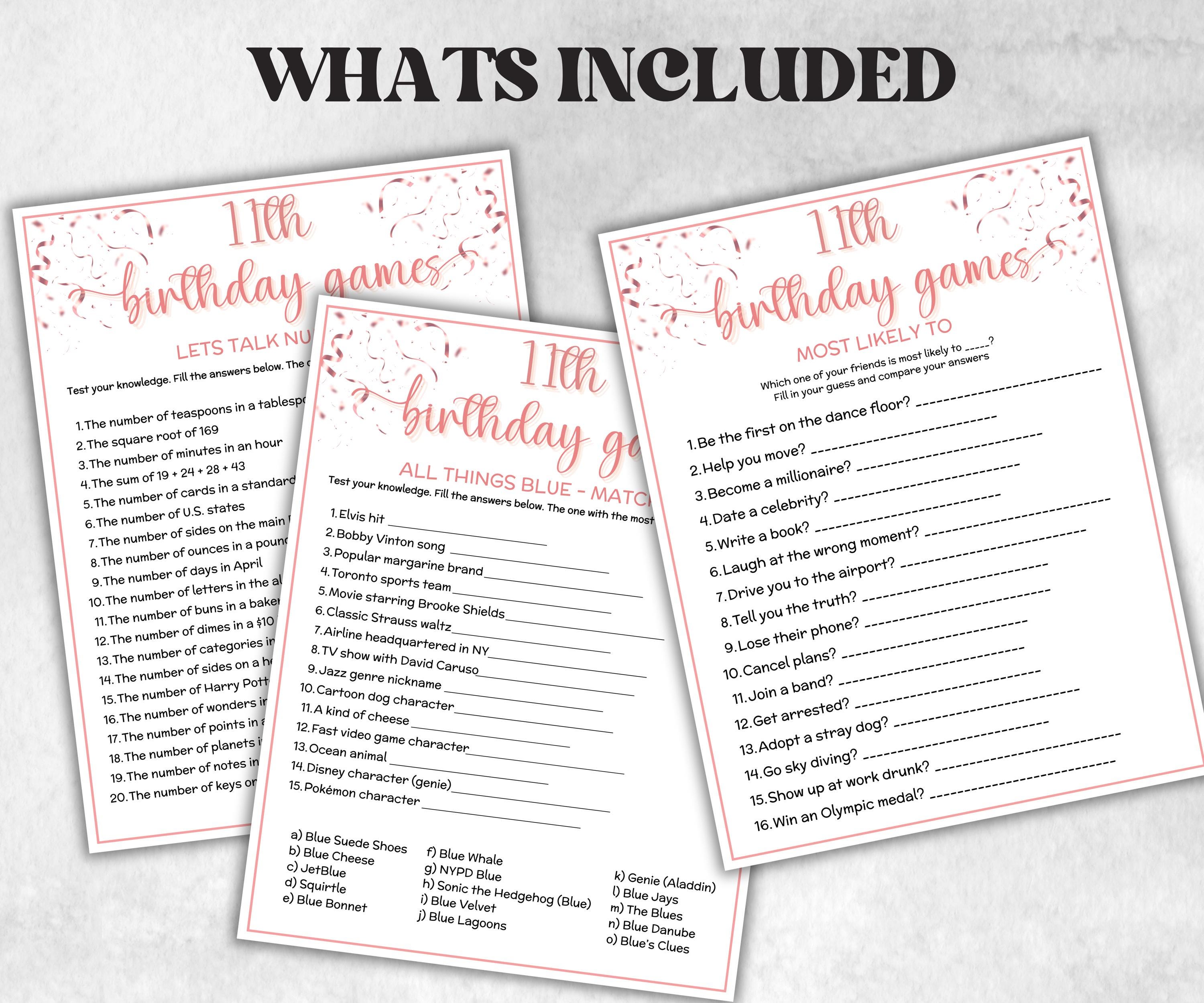 11th Birthday Game Bundle, Pink eleventh Birthday, 11th Birthday Party, Born in 2014, large group Game Bundle, Printable Teen group game-Holidays -TheHustlingCatLady-Party Games