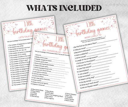 11th Birthday Game Bundle, Pink eleventh Birthday, 11th Birthday Party, Born in 2014, large group Game Bundle, Printable Teen group game-Holidays -TheHustlingCatLady-Party Games