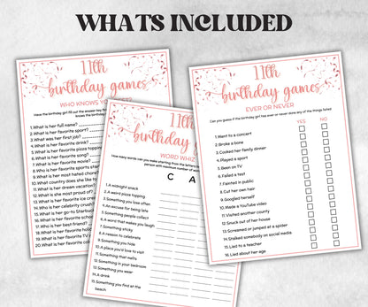 11th Birthday Game Bundle, Pink eleventh Birthday, 11th Birthday Party, Born in 2014, large group Game Bundle, Printable Teen group game-Holidays -TheHustlingCatLady-Party Games