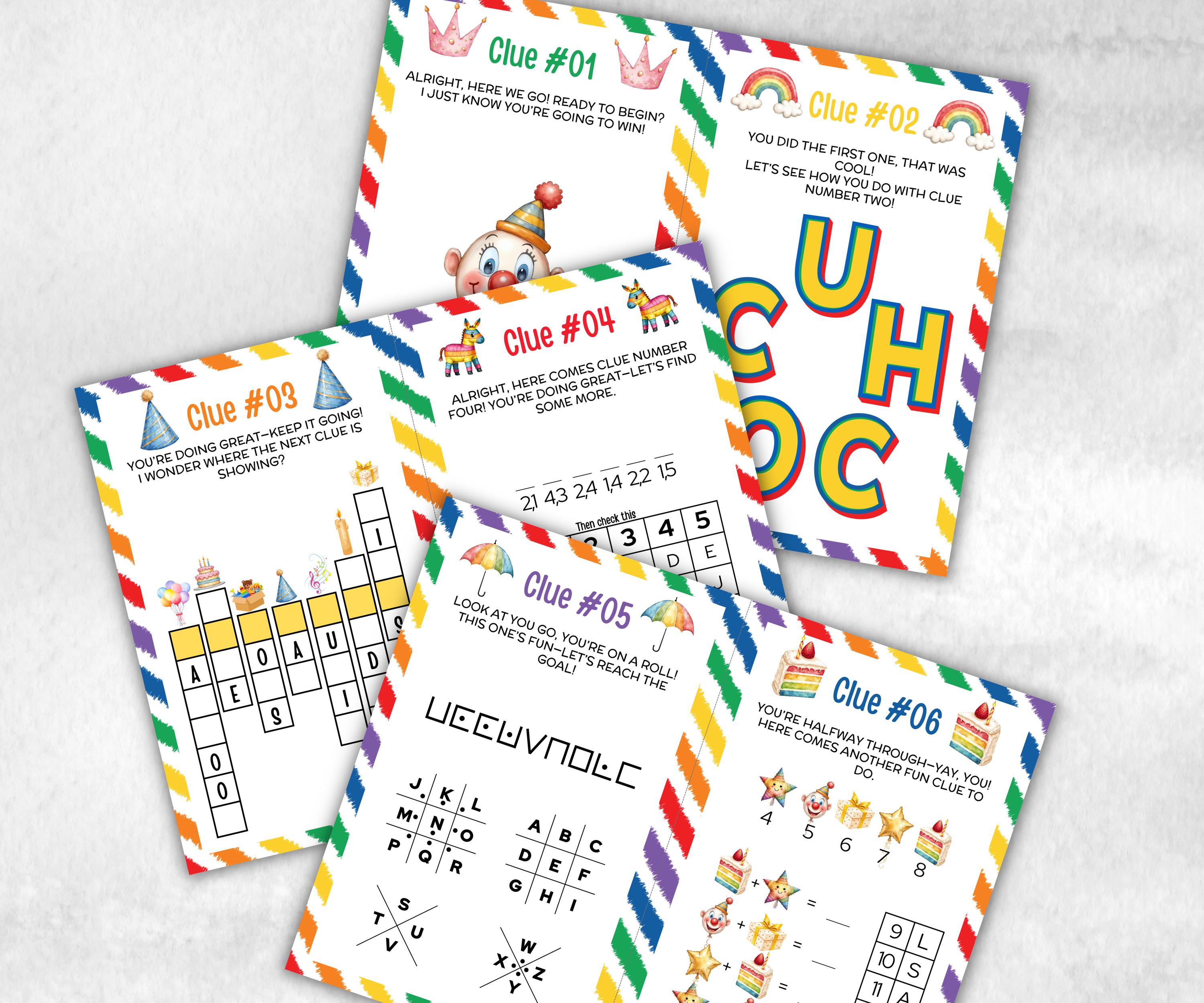 Kids birthday Indoor Treasure Hunt, group celebration activity, Preteens Puzzles, indoor scavenger hunt game, girl boy birthday party, Quiz-Holidays -TheHustlingCatLady-Party Games