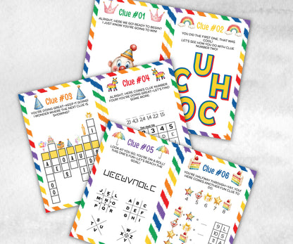 Kids birthday Indoor Treasure Hunt, group celebration activity, Preteens Puzzles, indoor scavenger hunt game, girl boy birthday party, Quiz-Holidays -TheHustlingCatLady-Party Games