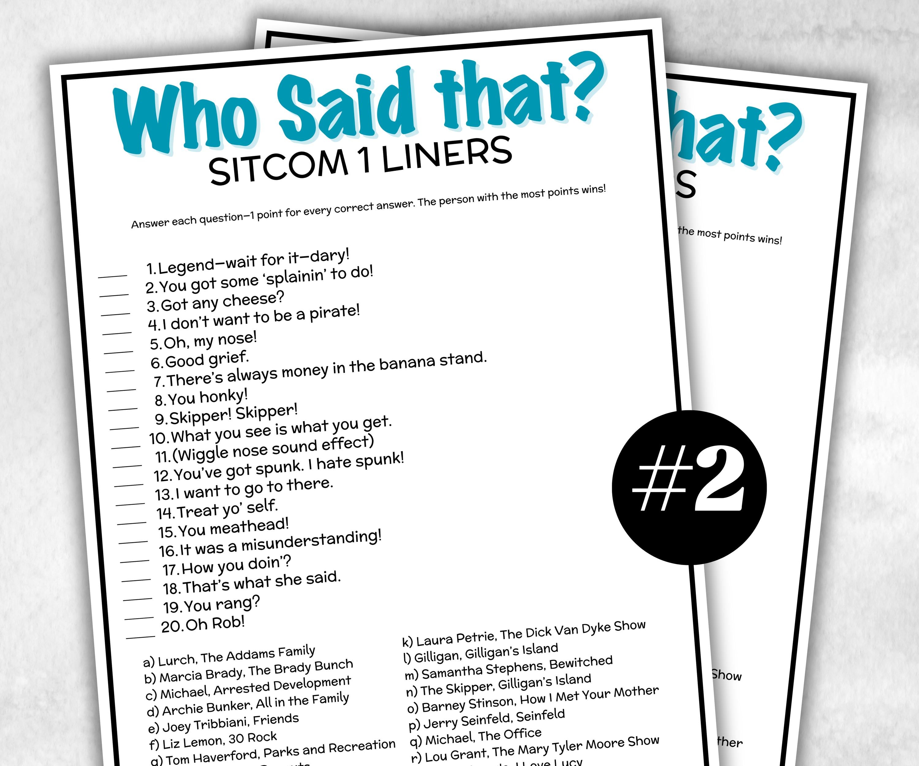 Television Sitcom Trivia Party Game, TV 1 liners Quiz, Pop Culture, Kids Teens Adult, Family Game Movie Night, Office Party, TV Show party-Holidays -TheHustlingCatLady-Party Games