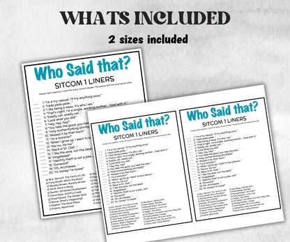 TV Sitcom 1 liners Quiz, Television Trivia Party Game, Pop Culture, Kids Teens Adult, Family Game Movie Night, Office Party, TV Show party-Holidays -TheHustlingCatLady-Party Games