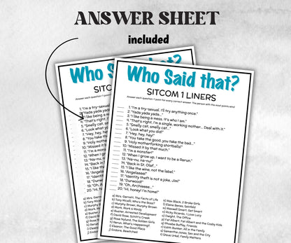 TV Sitcom 1 liners Quiz, Television Trivia Party Game, Pop Culture, Kids Teens Adult, Family Game Movie Night, Office Party, TV Show party-Holidays -TheHustlingCatLady-Party Games
