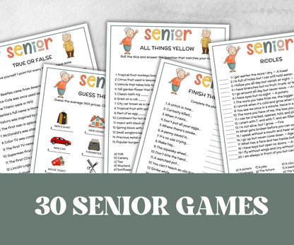Senior Party Games Bundle, Family Game Night, senior conversations, Would you rather game, charades, most like a senior, Think Quick Trivia-Holidays -TheHustlingCatLady-Party Games
