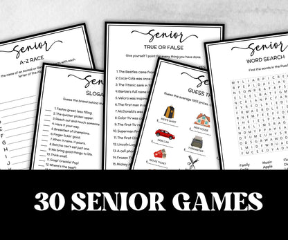 Elderly Retirement games bundle, senior birthday memory game, Senior Living trivia, brain teasers, activity for seniors, grandparents games-Holidays -TheHustlingCatLady-Party Games