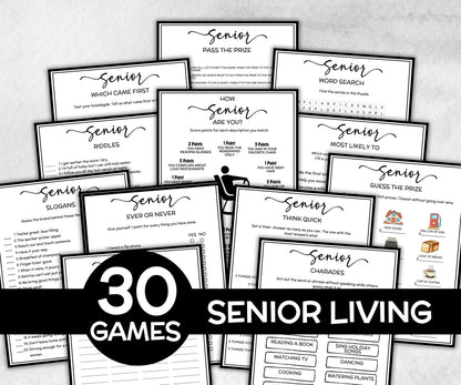 Elderly Retirement games bundle, senior birthday memory game, Senior Living trivia, brain teasers, activity for seniors, grandparents games-Holidays -TheHustlingCatLady-Party Games