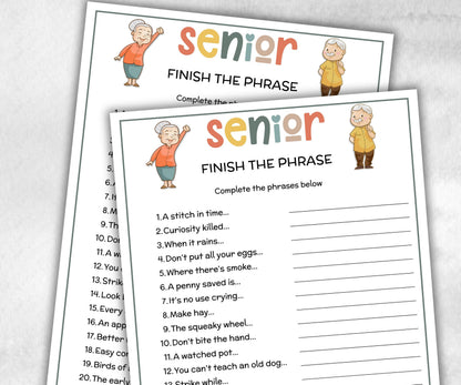 Senior Finish the phrase, Family Game Night, Dementia Activity, Senior Party Games, Retirement Games, Senior Citizens, Nursing Home Games-Holidays -TheHustlingCatLady-Party Games