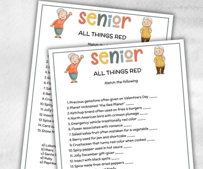 Senior All things Red, Family Game Night, Dementia Activity, Retirement Games, Senior Citizens, Nursing Home Game, Senior Living Party game-Holidays -TheHustlingCatLady-Party Games