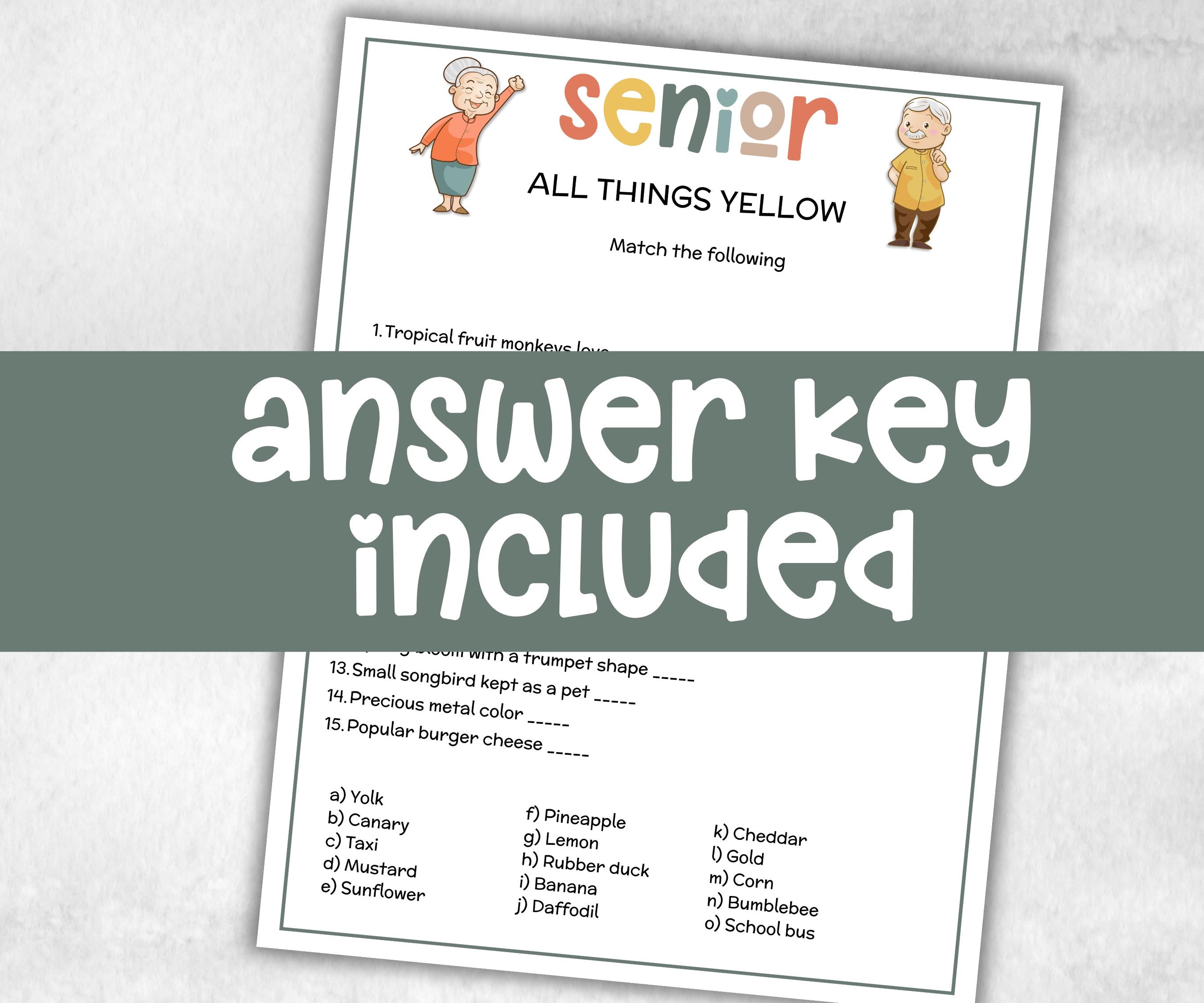 Senior All things Yellow, Family Game Night, Dementia Activity, Retirement Game, Senior Citizen, Nursing Home Game, Senior Living Party game-Holidays -TheHustlingCatLady-Party Games
