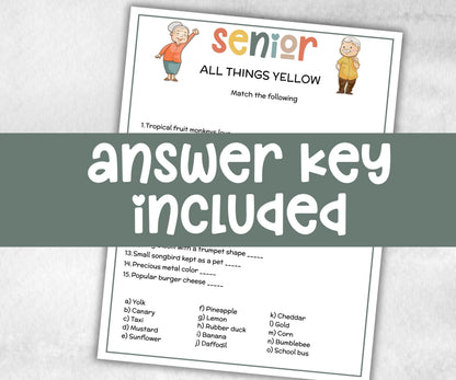 Senior All things Yellow, Family Game Night, Dementia Activity, Retirement Game, Senior Citizen, Nursing Home Game, Senior Living Party game-Holidays -TheHustlingCatLady-Party Games