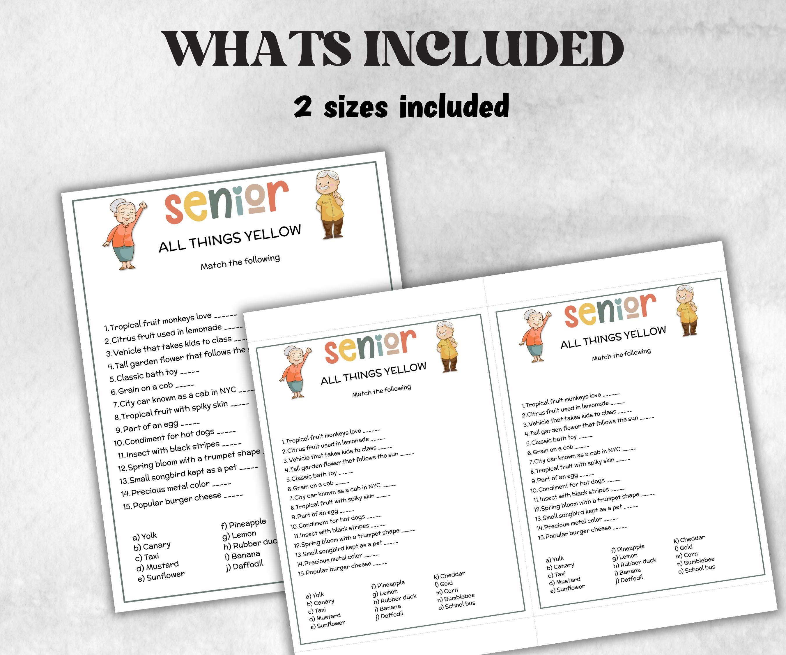 Senior All things Yellow, Family Game Night, Dementia Activity, Retirement Game, Senior Citizen, Nursing Home Game, Senior Living Party game-Holidays -TheHustlingCatLady-Party Games