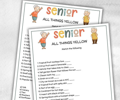 Senior All things Yellow, Family Game Night, Dementia Activity, Retirement Game, Senior Citizen, Nursing Home Game, Senior Living Party game-Holidays -TheHustlingCatLady-Party Games