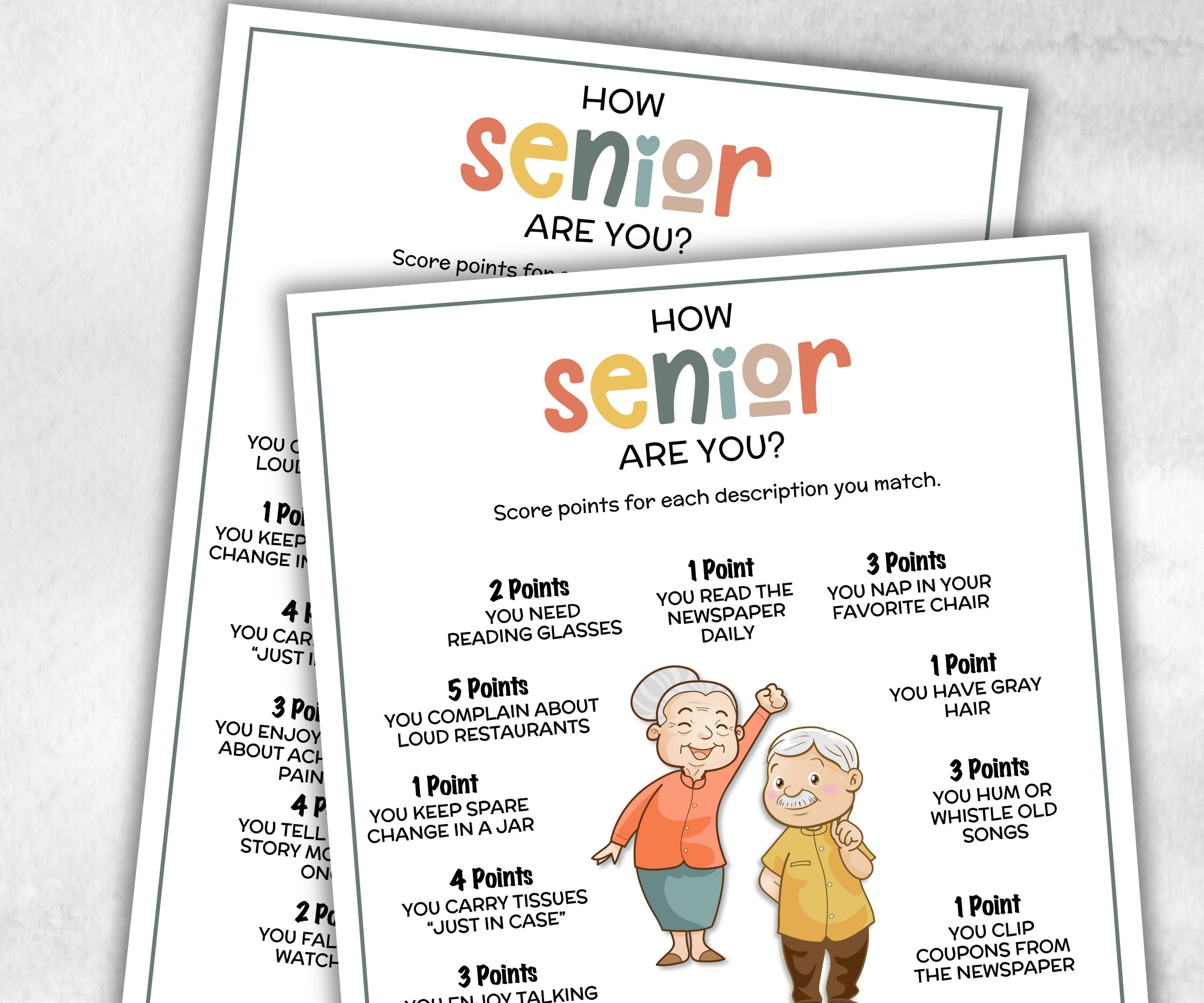 How senior are you, Family Game Night, Dementia Activity, Retirement Games, Senior Citizens, Nursing Home Game, Senior Living Party game-Holidays -TheHustlingCatLady-Party Games