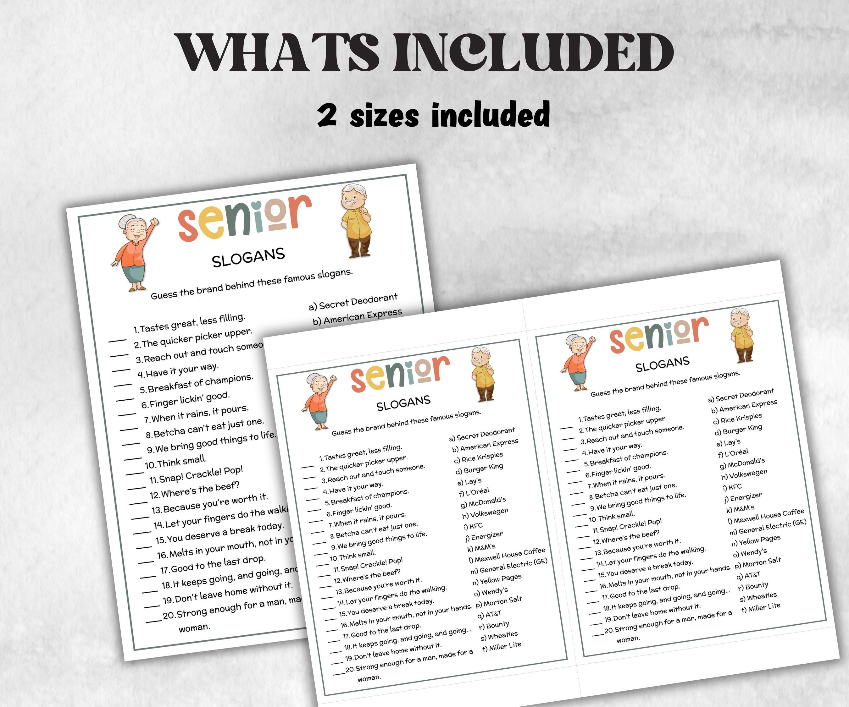 Senior Slogan game, Family Game Night, Dementia Activity, Retirement Games, Senior Citizens, Nursing Home Game, Senior Living Party game-Holidays -TheHustlingCatLady-Party Games