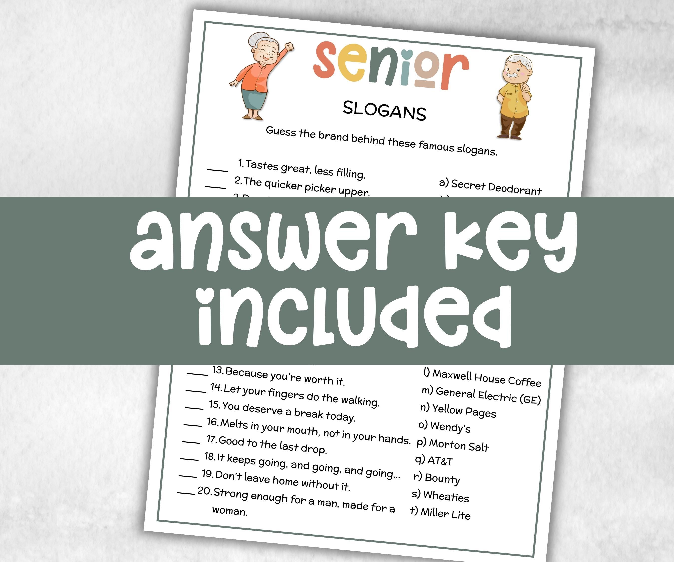 Senior Slogan game, Family Game Night, Dementia Activity, Retirement Games, Senior Citizens, Nursing Home Game, Senior Living Party game-Holidays -TheHustlingCatLady-Party Games