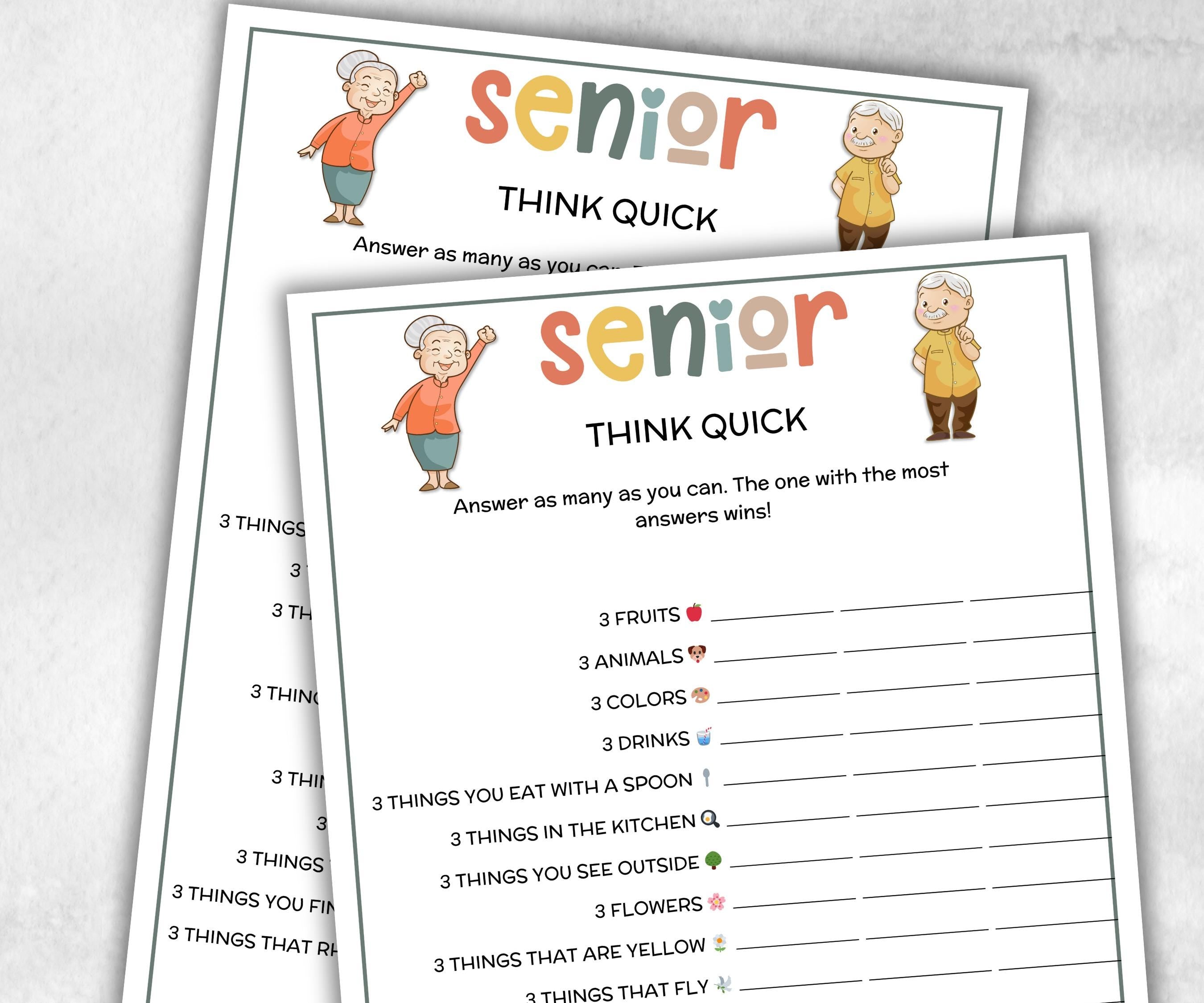 Senior Think Quick Trivia, Family Game Night, Dementia Activity, Retirement Games, Senior Citizens, Nursing Home Game, Senior Living Party-Holidays -TheHustlingCatLady-Party Games