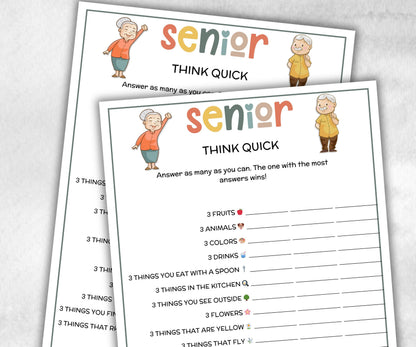 Senior Think Quick Trivia, Family Game Night, Dementia Activity, Retirement Games, Senior Citizens, Nursing Home Game, Senior Living Party-Holidays -TheHustlingCatLady-Party Games