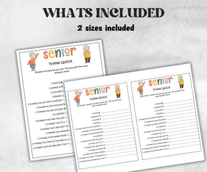 Senior Think Quick Trivia, Family Game Night, Dementia Activity, Retirement Games, Senior Citizens, Nursing Home Game, Senior Living Party-Holidays -TheHustlingCatLady-Party Games