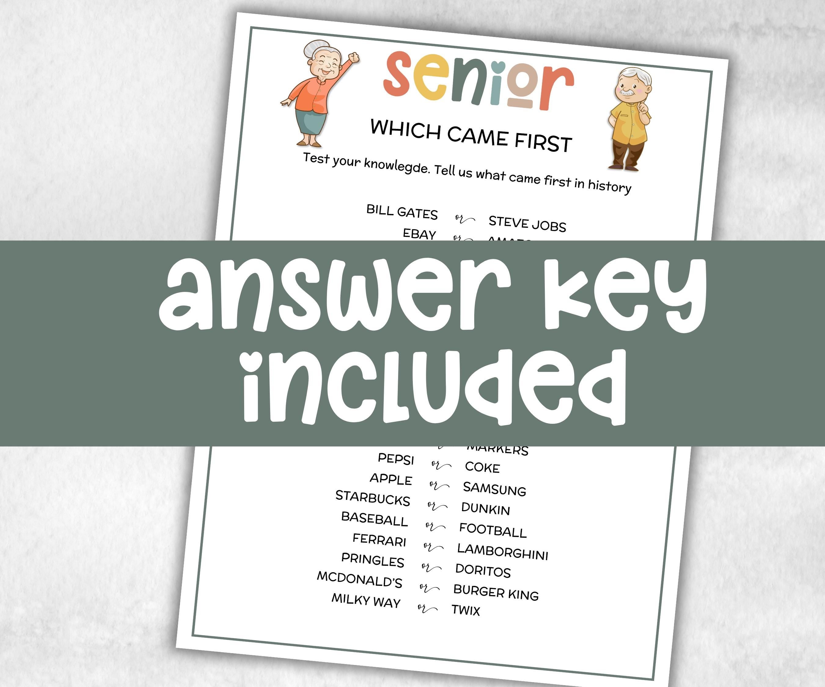 Senior Which came first, Family Game Night, Dementia Activity, Retirement Game, Senior Citizens, Nursing Home Game, Senior Living Party game-Holidays -TheHustlingCatLady-Party Games