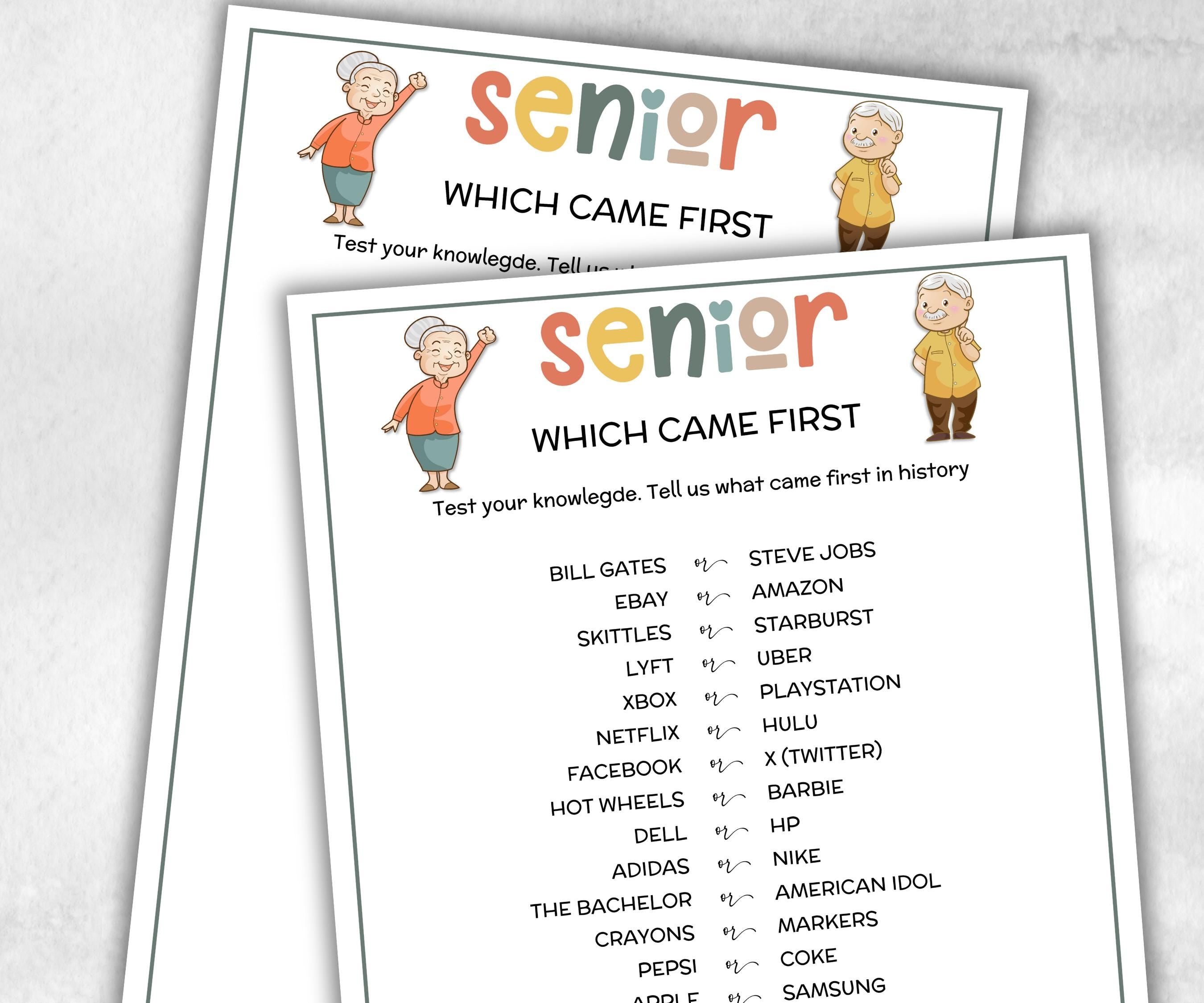 Senior Which came first, Family Game Night, Dementia Activity, Retirement Game, Senior Citizens, Nursing Home Game, Senior Living Party game-Holidays -TheHustlingCatLady-Party Games
