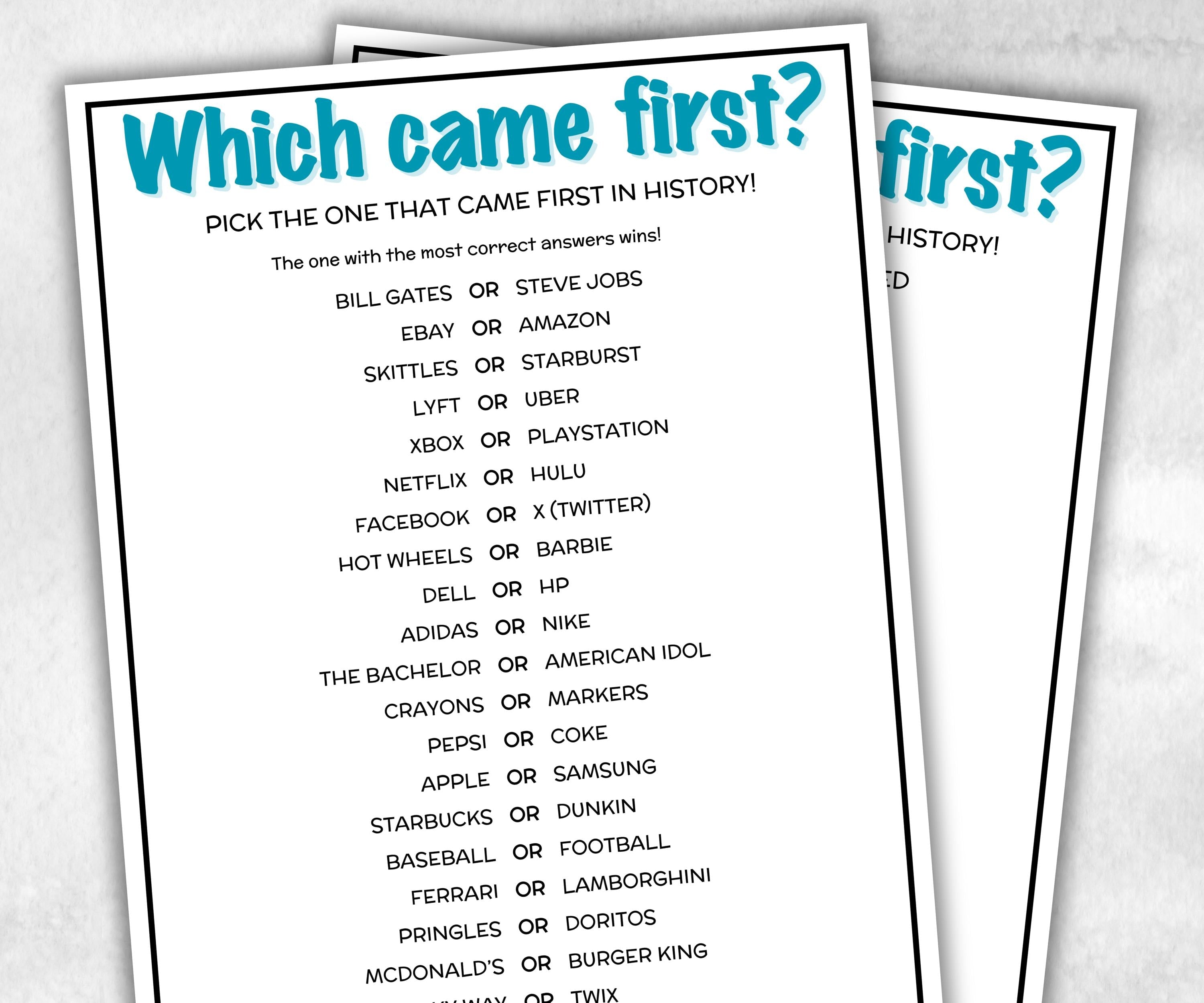 Pop Culture Which came first Quiz, Match UpTrivia Game, Guess Senior Game night, family game activity, Kids Teen Adult party guess games-Holidays -TheHustlingCatLady-Party Games