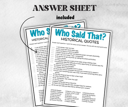 Famous Historical Quotes Trivia Game, History Quiz, Pop Culture Game, Teens & Adults, Family Game Night, Office Party Fun,Classroom Fun-Holidays -TheHustlingCatLady-Party Games
