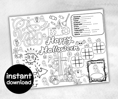 Halloween Placemats Bundle, trick or treat table game, spooky table decor, halloween family fun, kids party icebreaker, halloween tableware-Halloween Printables -TheHustlingCatLady-Party Games
