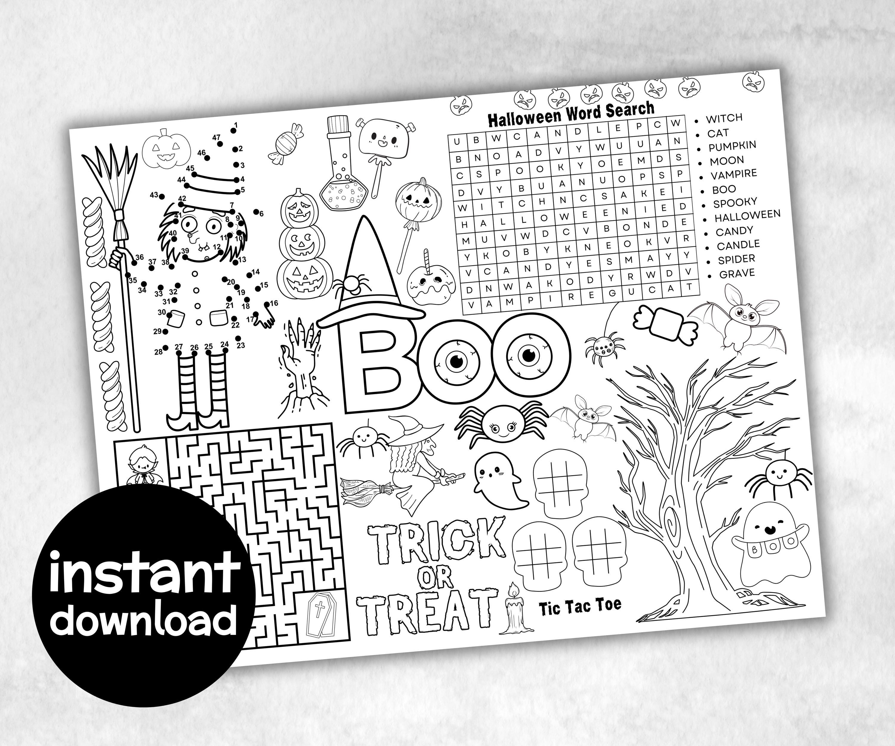 Halloween Placemats Bundle, trick or treat table game, spooky table decor, halloween family fun, kids party icebreaker, halloween tableware-Halloween Printables -TheHustlingCatLady-Party Games