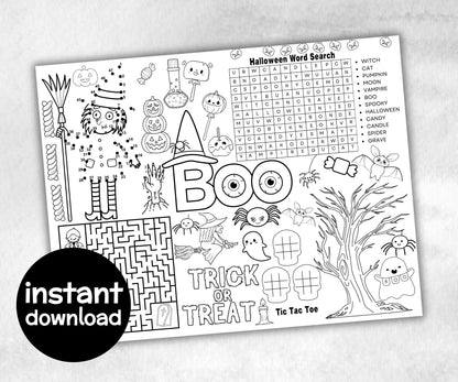 Halloween Placemats Bundle, trick or treat table game, spooky table decor, halloween family fun, kids party icebreaker, halloween tableware-Halloween Printables -TheHustlingCatLady-Party Games