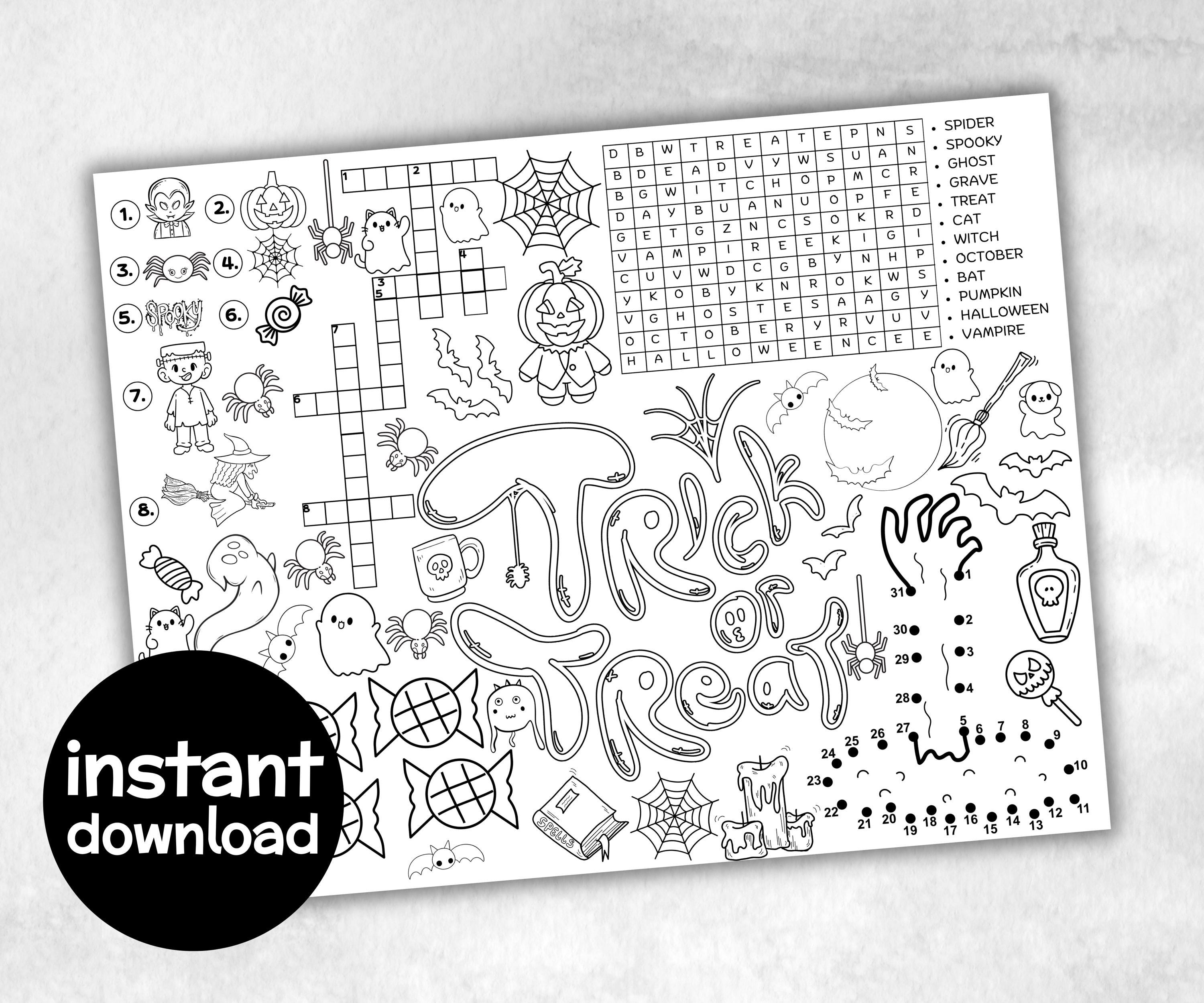 Halloween Placemats Bundle, trick or treat table game, spooky table decor, halloween family fun, kids party icebreaker, halloween tableware-Halloween Printables -TheHustlingCatLady-Party Games