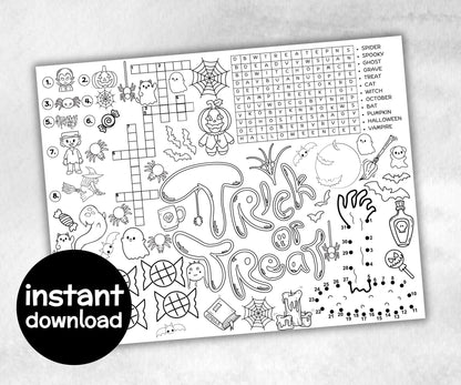 Halloween Placemats Bundle, trick or treat table game, spooky table decor, halloween family fun, kids party icebreaker, halloween tableware-Halloween Printables -TheHustlingCatLady-Party Games