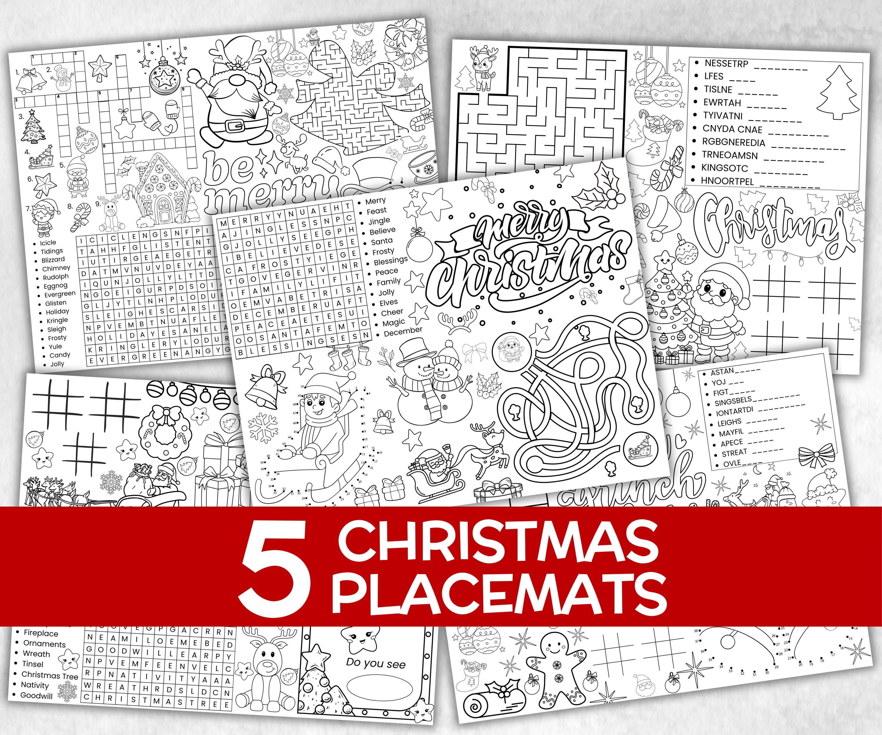 Christmas Placemats Bundle, dinner table, table decor, Christmas family fun, kids party, tableware, kid stocking stuffer, family game night-Christmas -TheHustlingCatLady-Party Games