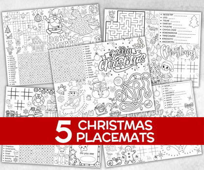 Christmas Placemats Bundle, dinner table, table decor, Christmas family fun, kids party, tableware, kid stocking stuffer, family game night-Christmas -TheHustlingCatLady-Party Games