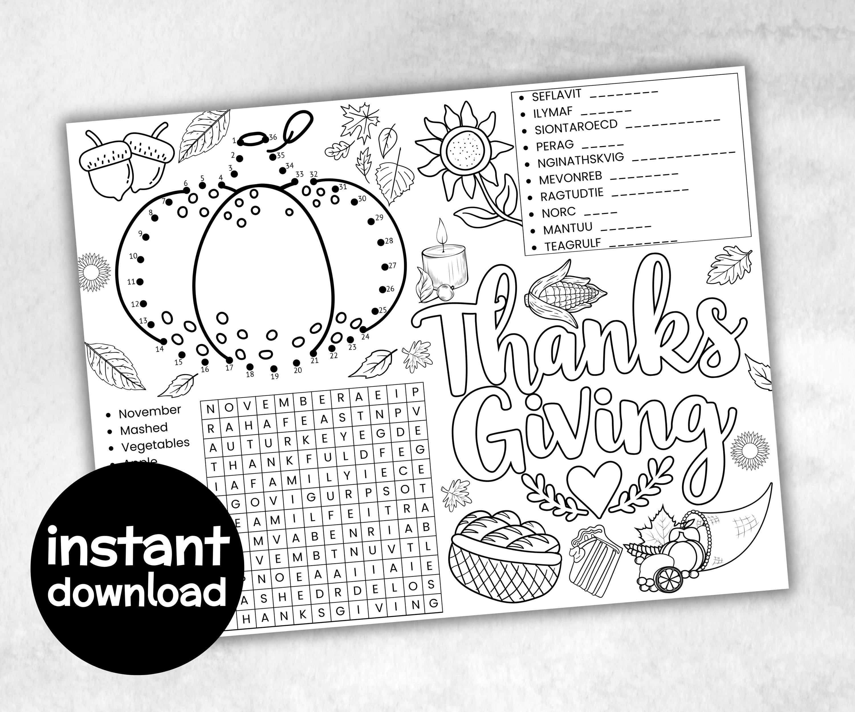 Thanksgiving Placemats Bundle, Fall table game, Give thanks table decor, friendagiving family fun, kids party icebreaker, friends tableware-Thanksgiving -TheHustlingCatLady-Party Games