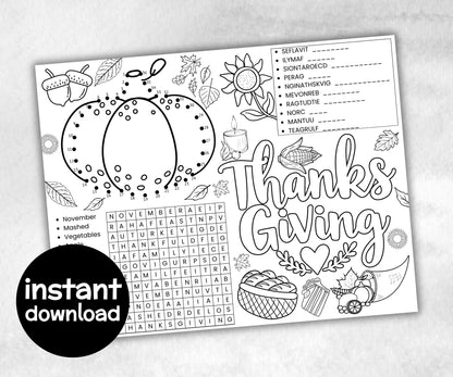 Thanksgiving Placemats Bundle, Fall table game, Give thanks table decor, friendagiving family fun, kids party icebreaker, friends tableware-Thanksgiving -TheHustlingCatLady-Party Games